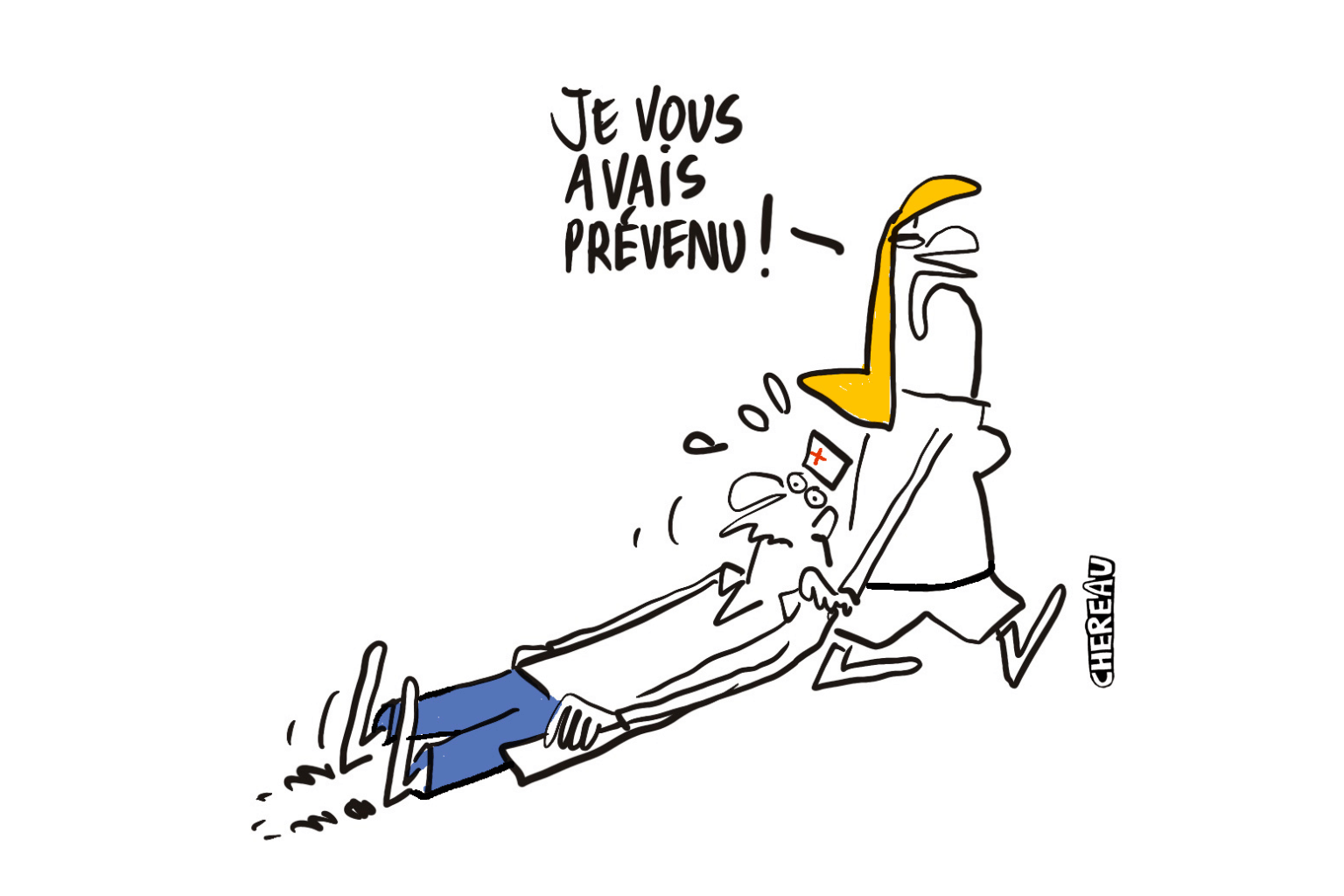 Le dessin du médecin remis de force au boulot