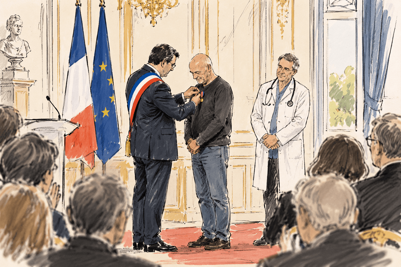 « Sans vous, je n’aurais plus de papa » : Le sauveur d’un médecin poignardé décoré pour son courage