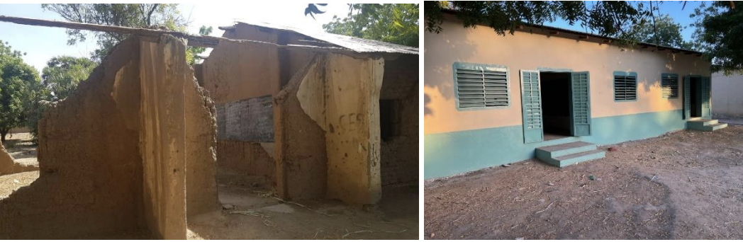 Images avant/après des salles de classes reconstruites