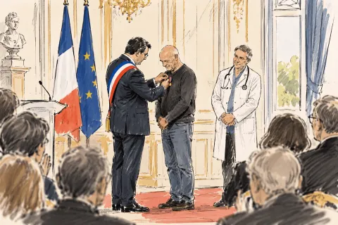 « Sans vous, je n’aurais plus de papa » : Le sauveur d’un médecin poignardé décoré pour son courage